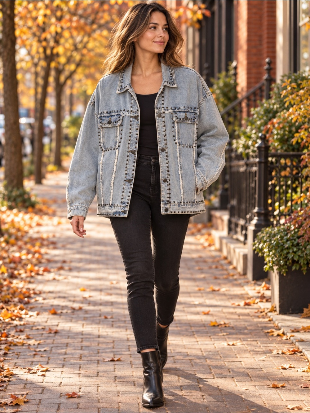 Savanna Jane 3X Studded Distressed Denim Jacket Oversized Light Wash NWT